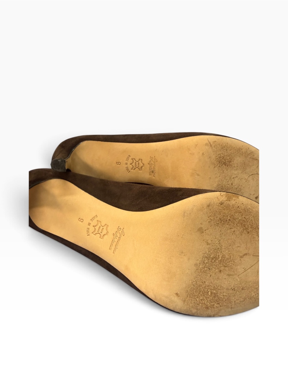 Suede Brown Peep-Toe Heels with Olive Bow - Picture 4 of 6